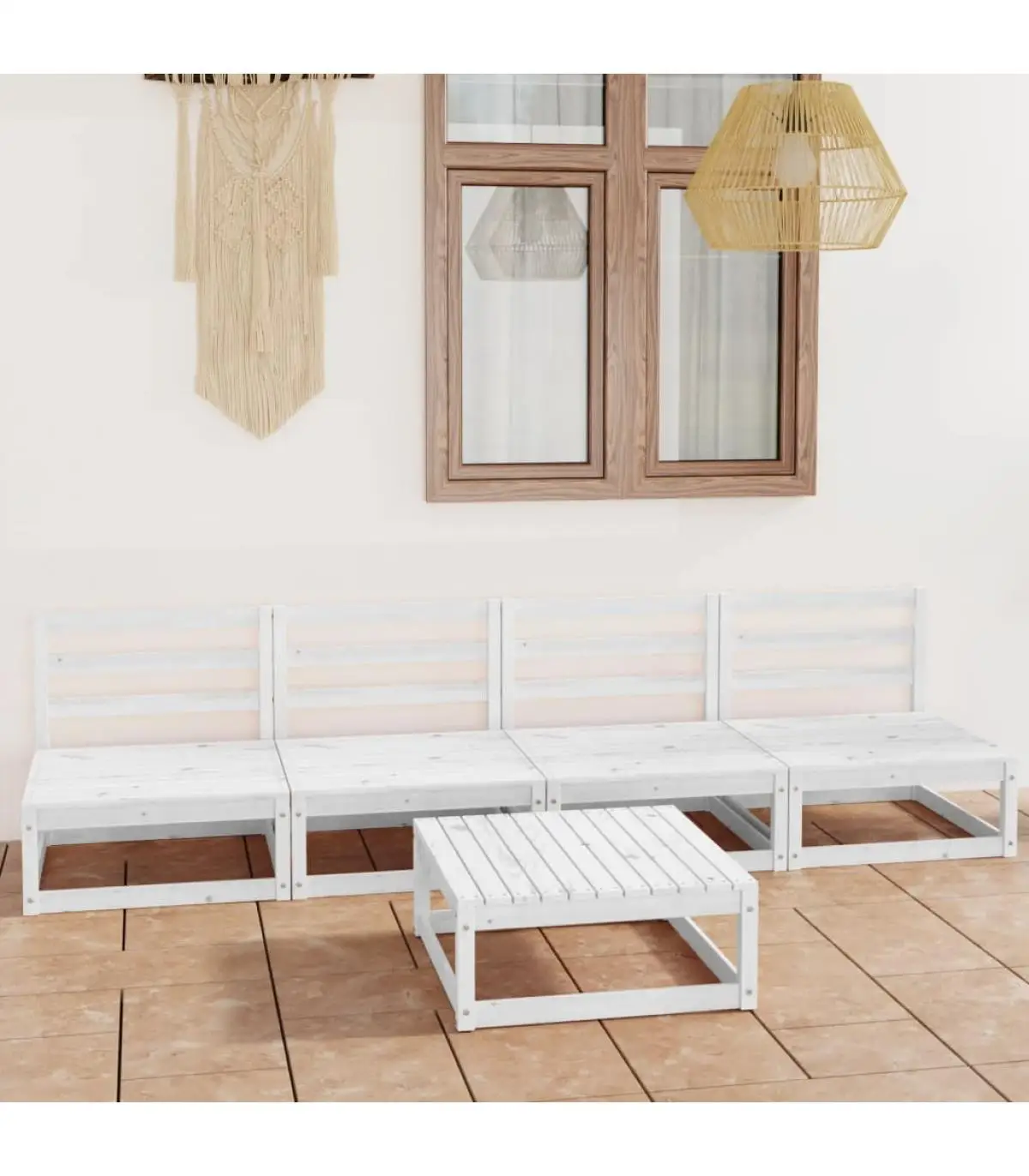 Garden Sets Garden Living Room Set 5 PCs White Solid Pine Wood