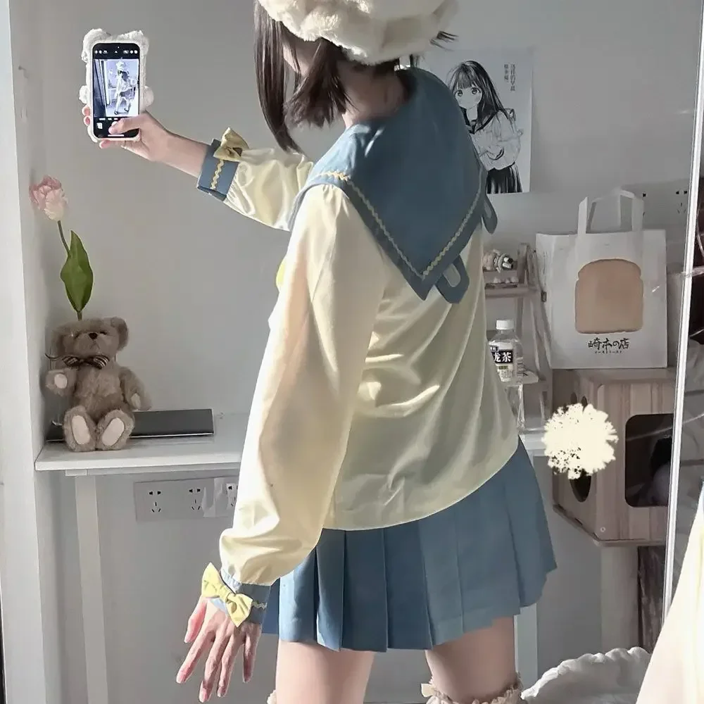 Cute Kindergarten Jk School Uniform for Girls Bear Sailor Suit Blue Pleated Skirt Japanese Student Anime Cos Costumes New Style