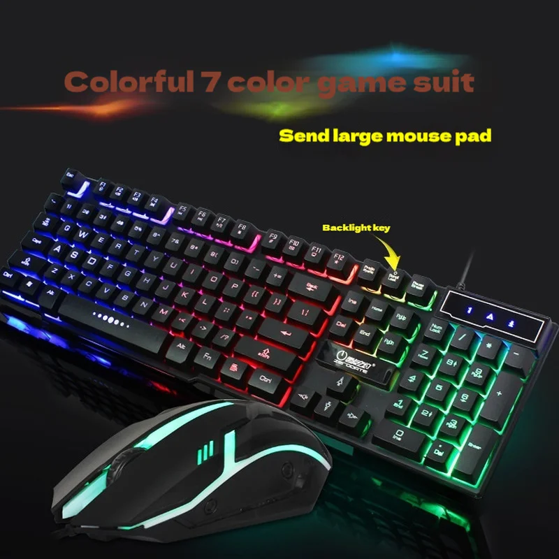 

Светящаяся радужная подсветка USB-контроллер игровой клавиатуры офисная проводная игровая клавиатура и мышь набор для компьютера ПК ноутбука