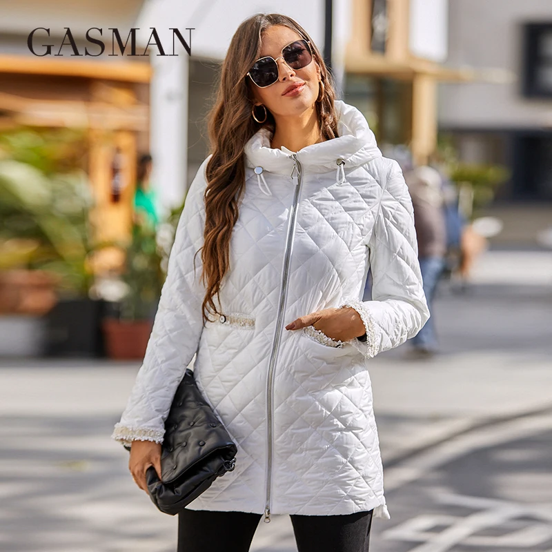 GASMAN 2022 New Spring Autumn Women coat Simple Mid-Length Fashion unique splicing Hooded design Women\'s spring jackets 8220