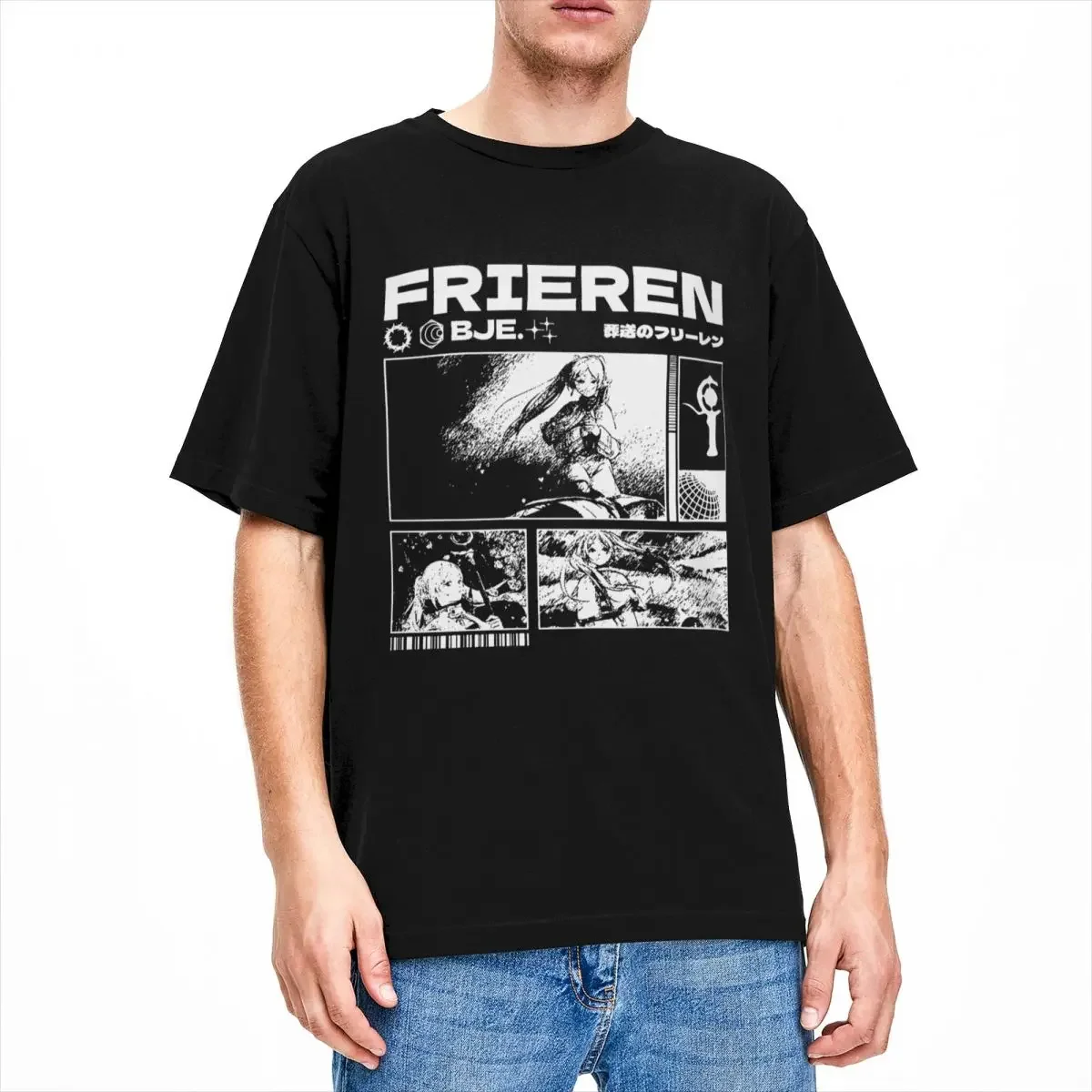 Anime Cute Frieren Men's T Shirts Frieren Beyond Journey's End Tees Short Sleeve Crew Neck T-Shirts Pure Cotton Plus Size Tops