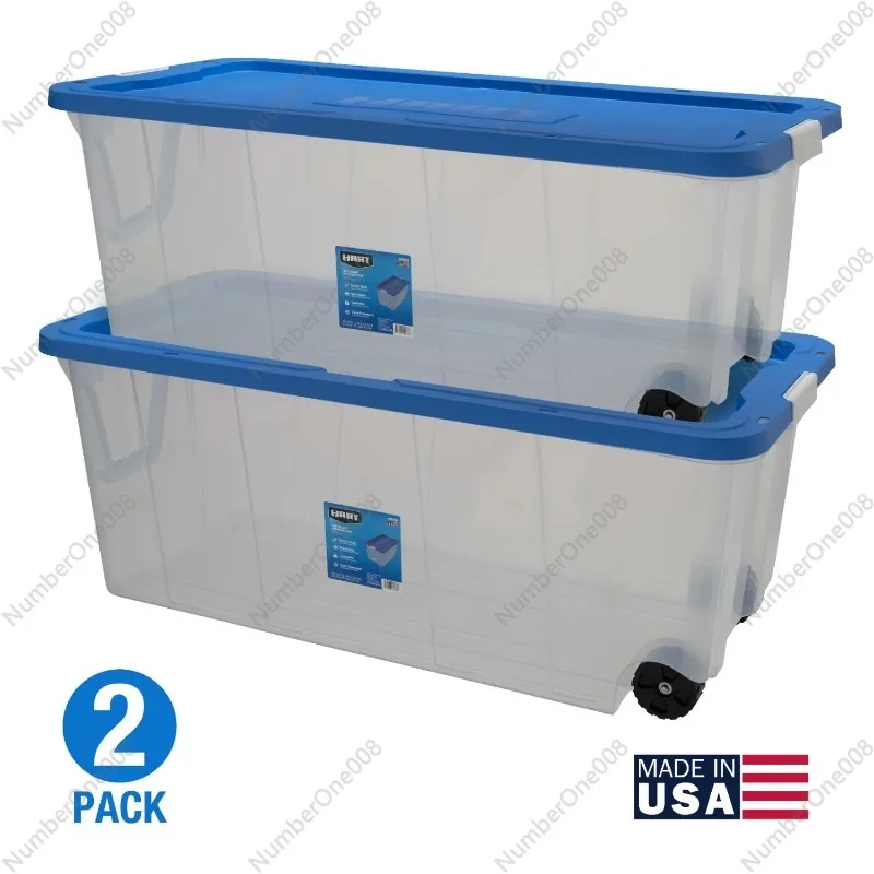 

HART 200 Quart Latching Rolling Plastic Storage Bin Container, Clear, Set of 2