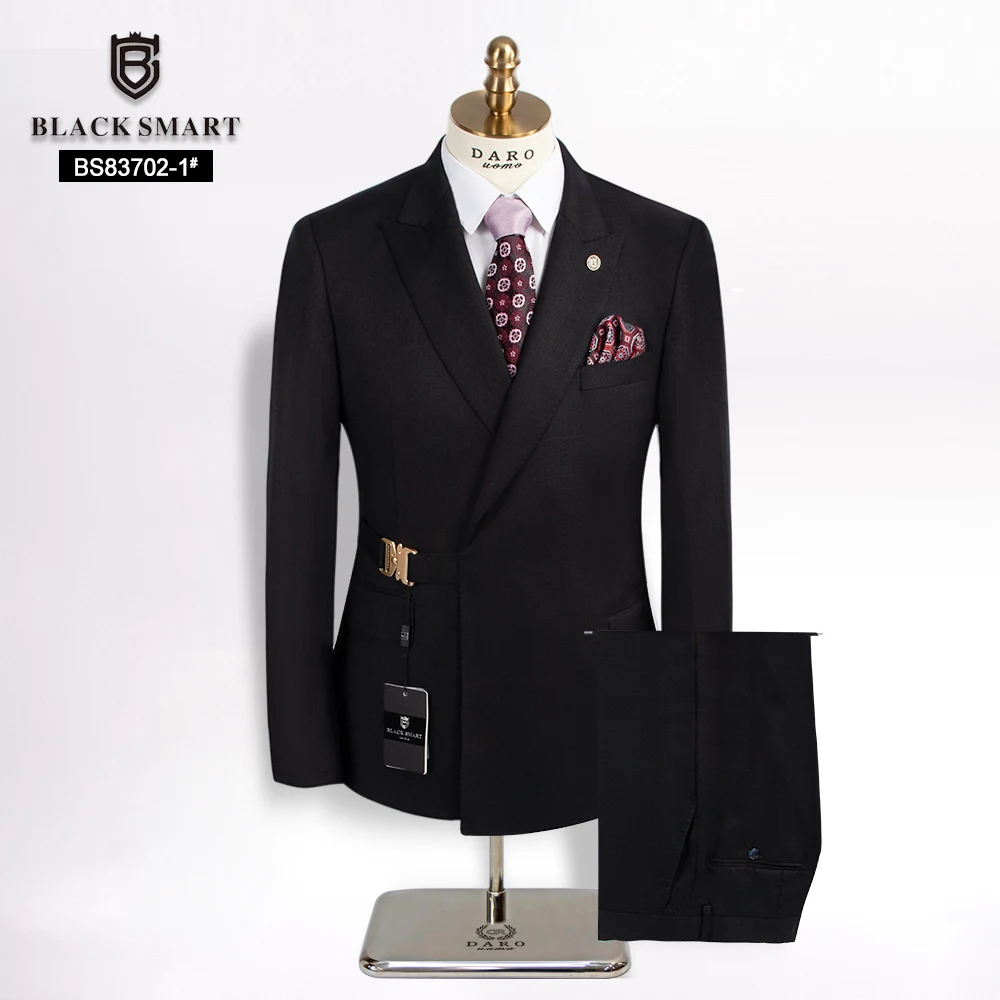 DAROuomo 2024 New Men Suits Black Fashion Tailor-Made Metal Side Release Buckle 2 Piece Casual Banque Wedding Daily Gift BS83702