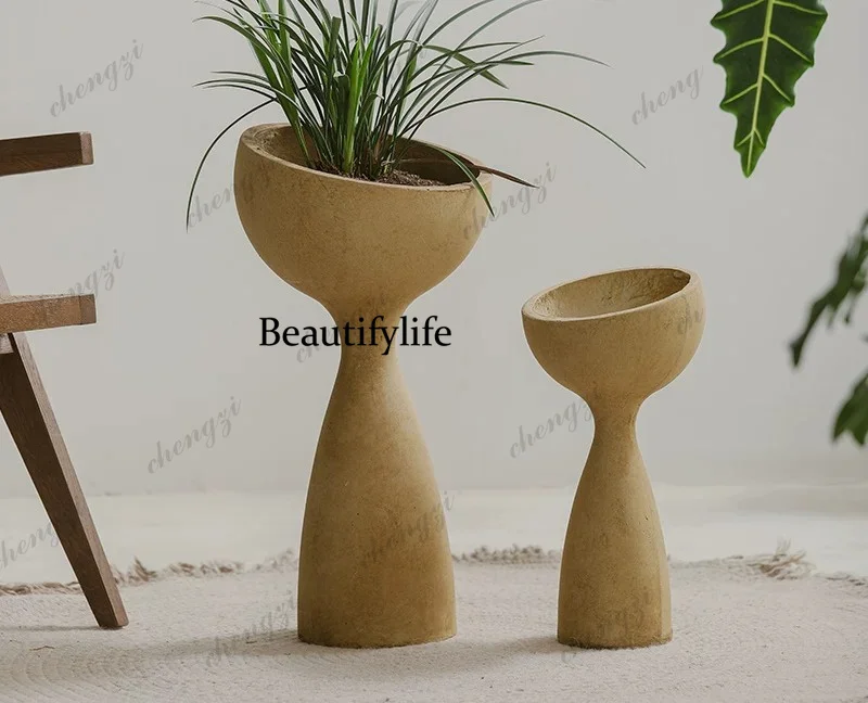 Tall imitation cement flowerpot balcony indoor Nordic ornament courtyard outdoor weeping silk jasmine green plants