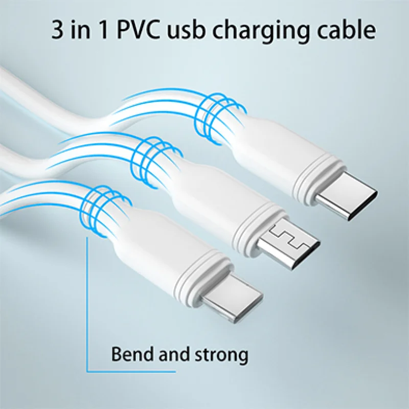 Universal Multifunctional USB Cable, White PVC Cable, Fast Charging, 3 in 1