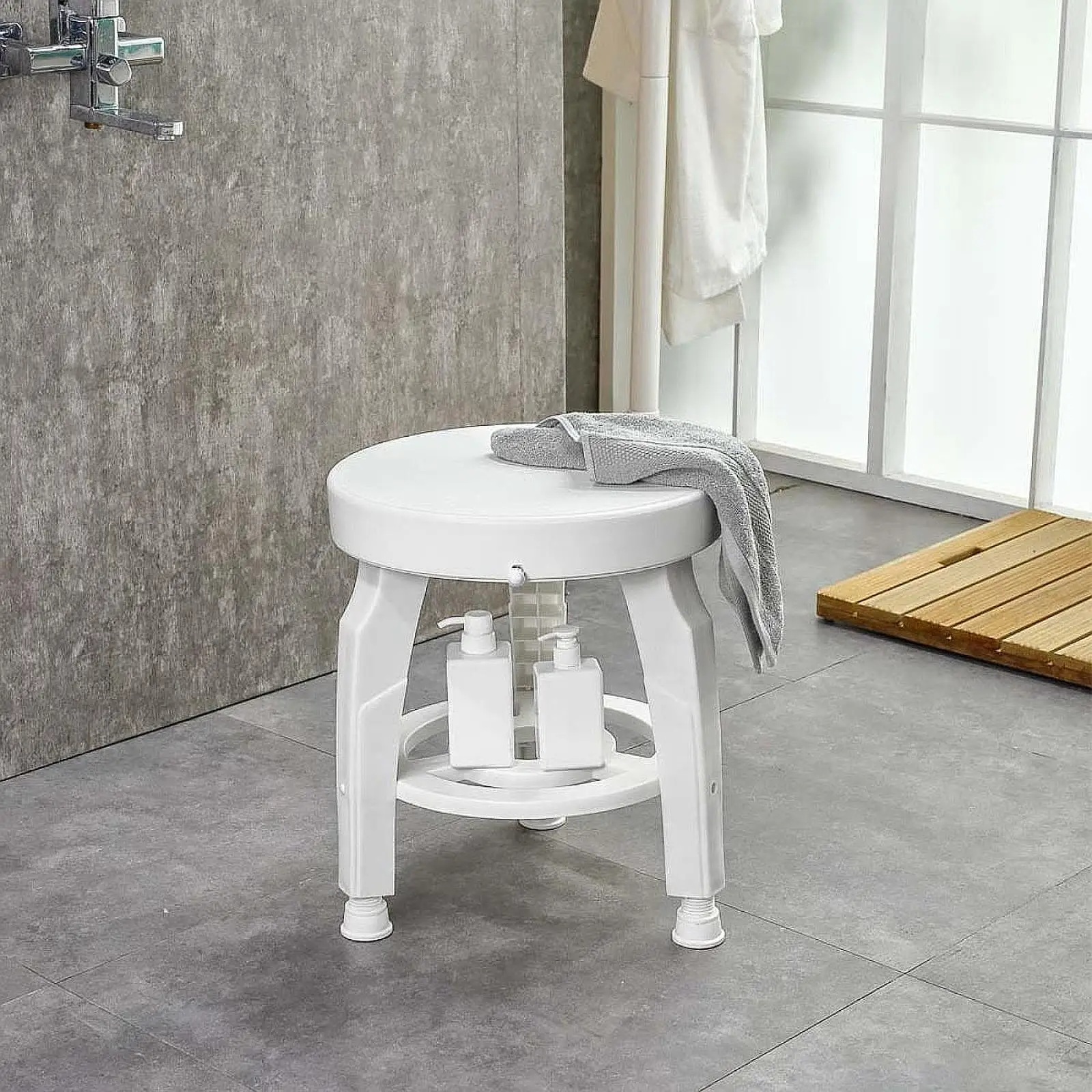 Rotatable Shower Stool Shower Seat Multifunctional Shoe Changing Stool Portable Bathroom Seat for Apartment Bedroom Senior