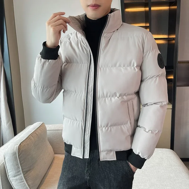 Stand Up Collar Cotton Coat, Autumn and Winter Warm Cotton Coat, Outdoor Daily Solid Color Windproof and Warm Cotton Jacket