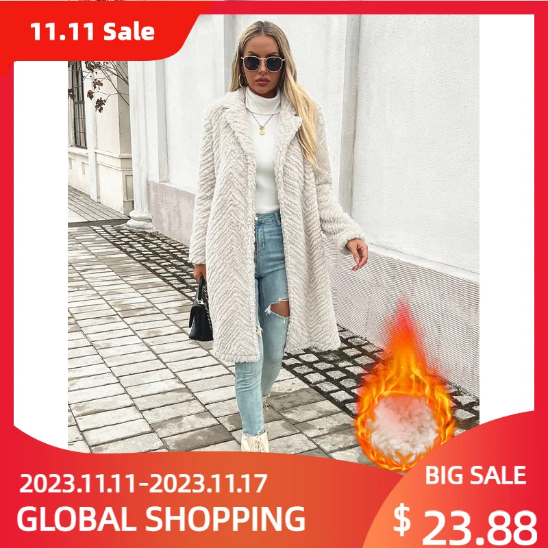 

Casual Jacket for Women Autumn and Winter Imitation Fur Thick Collar Jacket Long Sleeve Female Warm Coat Temperament Commuting