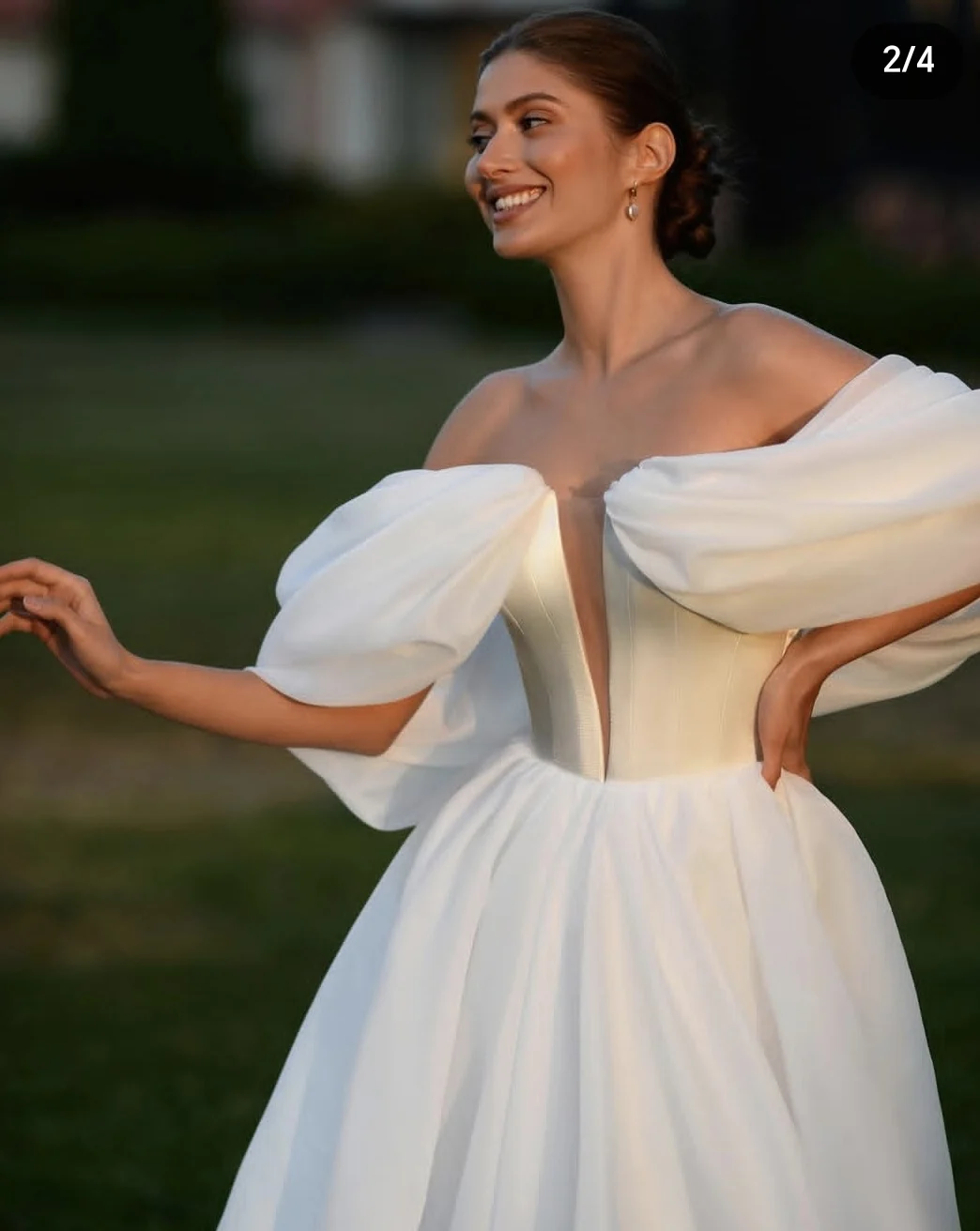 2025 Sweetheart 오프 숄더 A 라인 Organza V_neck 바닥 길이 멋진 신부 가운 vestidos de novi 측정에 맞게 사용자 정의