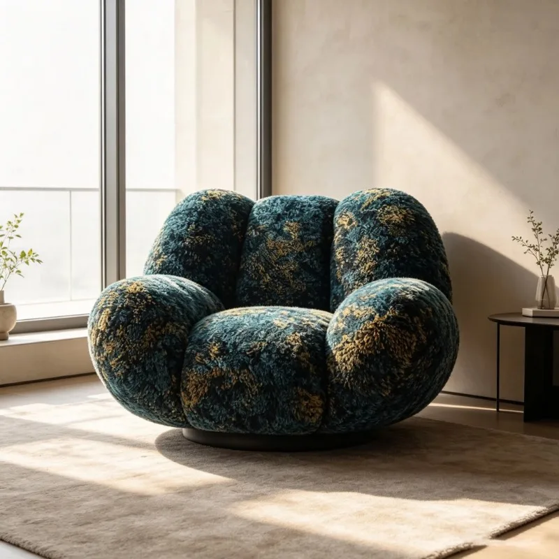 Fluffy Armchair Plush Chenier Swivel Single Sofa Leisure Chair