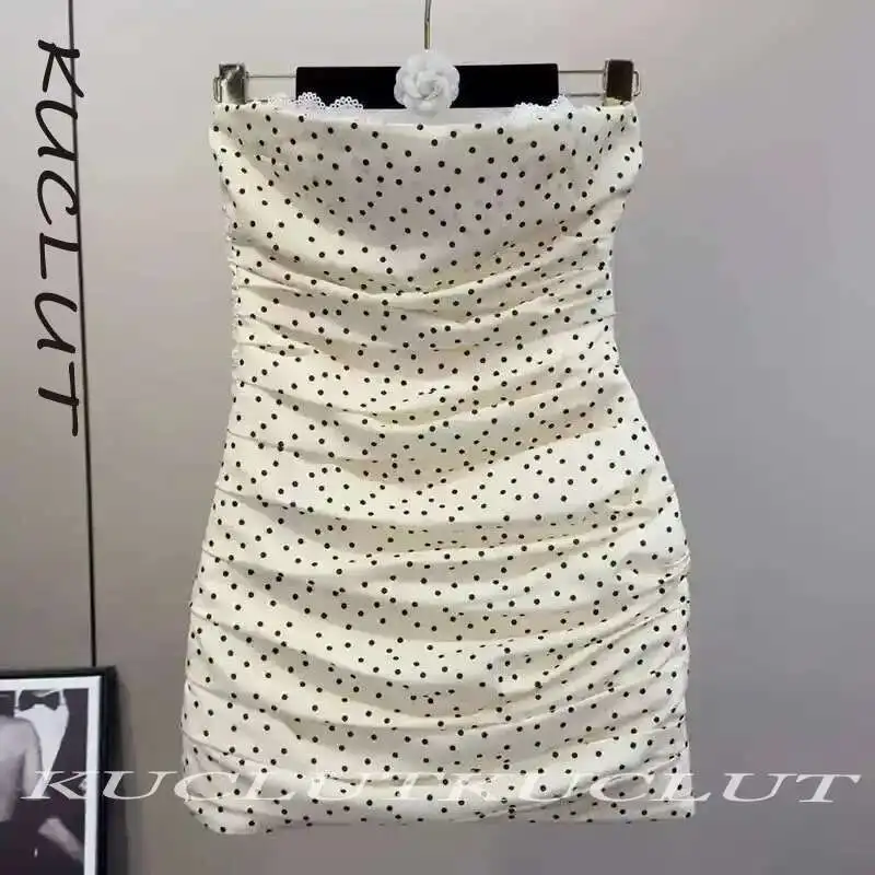 فساتين KUCLUT 2025 عصرية بدون حمالات مُزينة بالزهور للنساء فستان من الدانتيل مقسم للحفلات المسائية ملفوف على الورك فستان نسائي عصري K320 #4