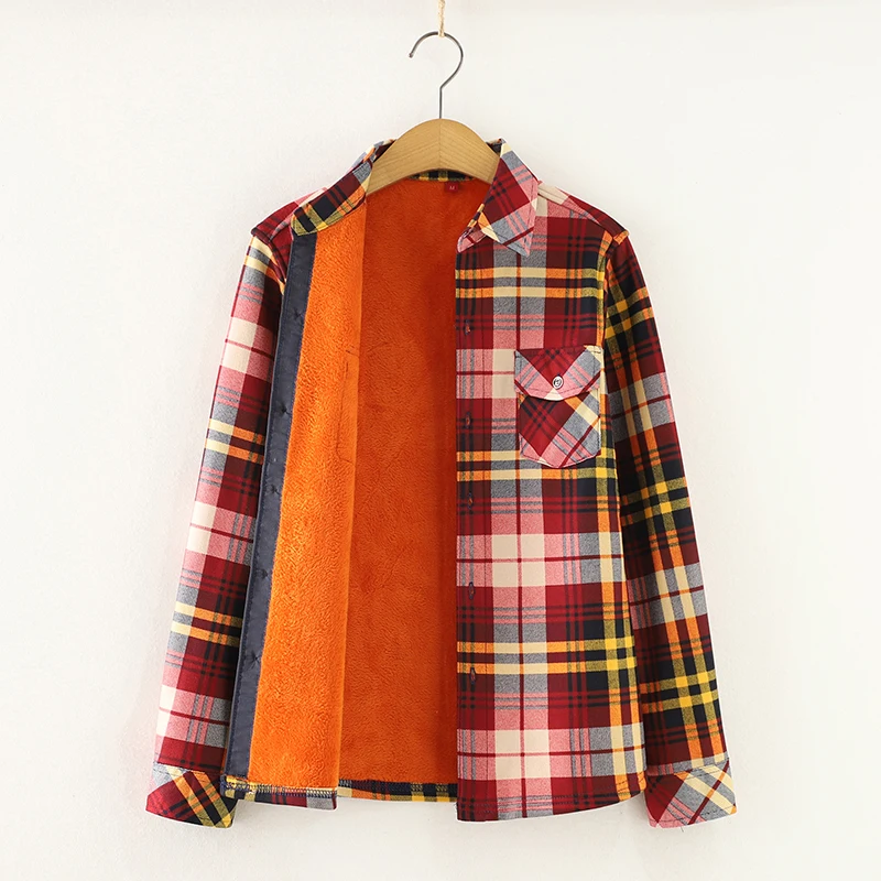 Casual Thick Fleece Shirt Style Jacket Women Winter Hot Warm Lady Plaid Coat Plus Velvet Tops Female Checkered Clothes Outerwear