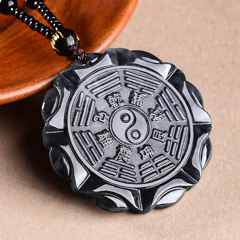 Authentic natural A-grade Jade Black Chicken Double-sided Tai Chi Bagua Jadeite Pendant For Men's Women's Gifts Drop Shipping