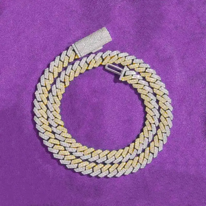 Fashion 10MM 12MM Pass Diamond Tester Hip Hop D Color Split Two Tone Moissanite Men's Cuban Link Chain With 925 Sterling S.