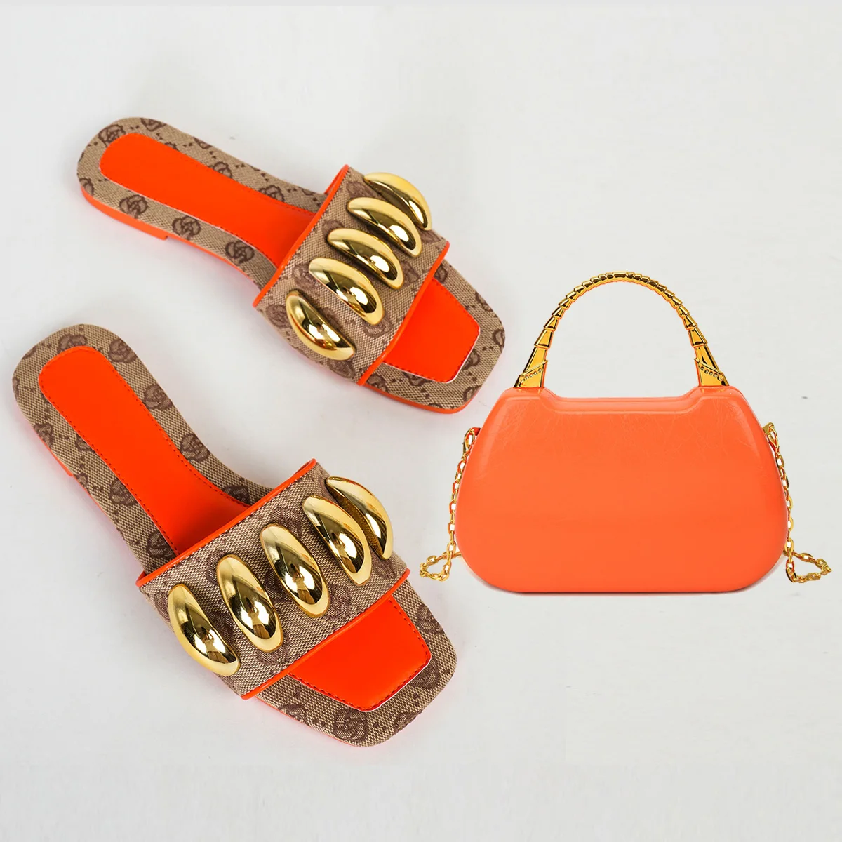 

Женские летние оранжево-красные кеды из искусственного металлического канваса с квадратными плоскими подошвами, модные минималистичные шлепанцы, сумка через плечо с цепочкой