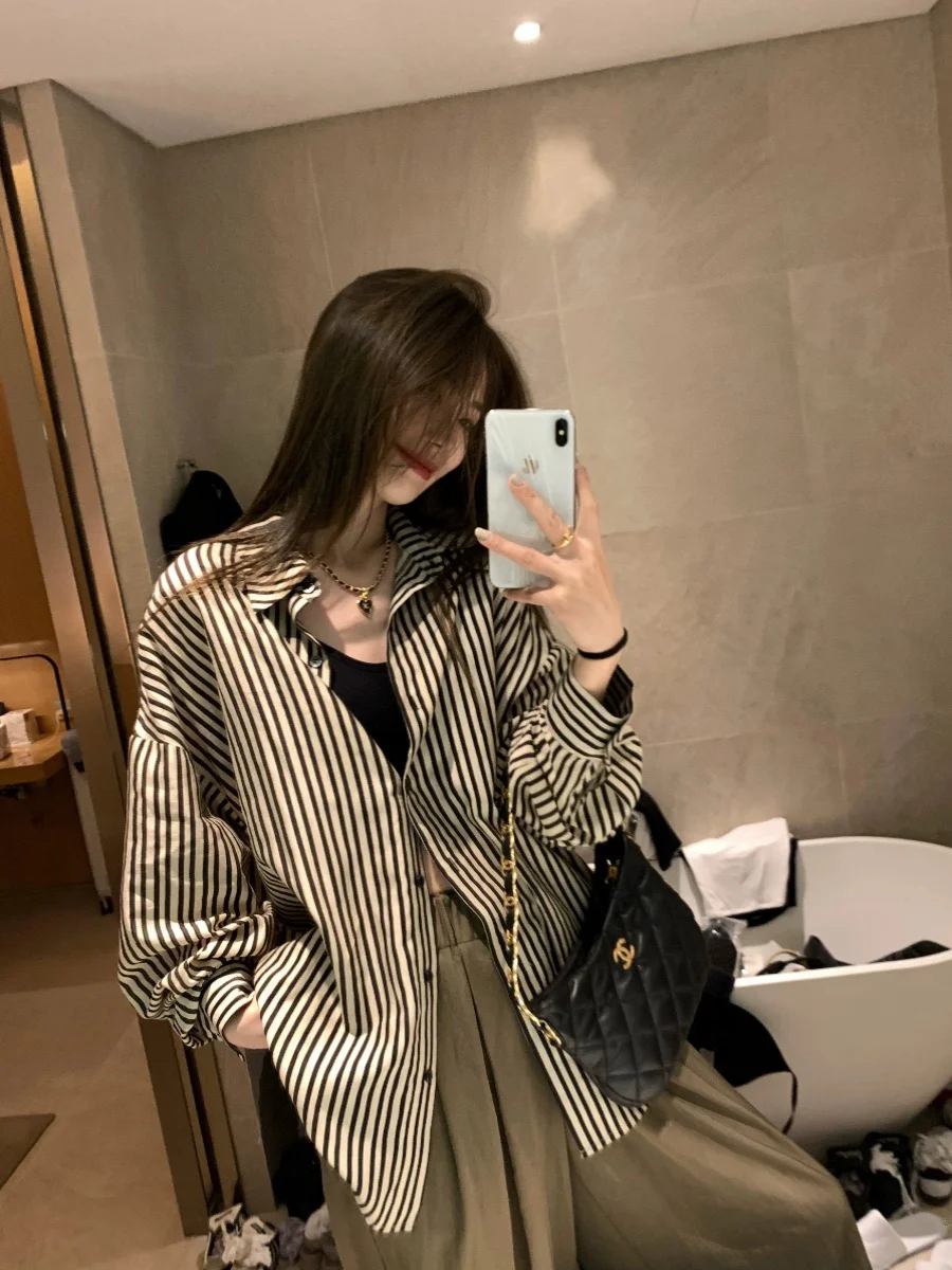 

Удобная летняя свободная рубашка в полоску в стиле «ленивый парень» с защитой от солнца, свободного кроя, в корейском стиле, для повседневной носки