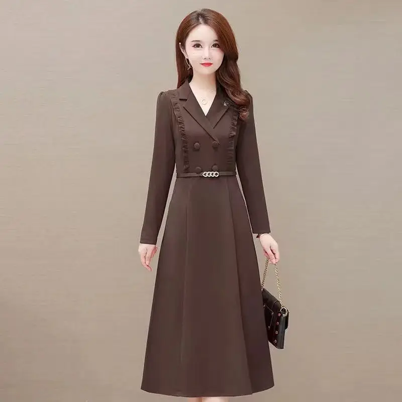 Temperament Solid Color Long Sleeve Casual Dresses Buttons 2023 New Office Lady Dresses Temperament Fashion Women\'s Clothing