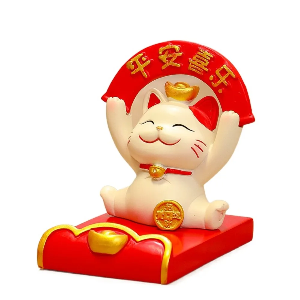 

Фигурка, миниатюрные предметы, держатель для телефона Lucky Cat, китайский стиль, изысканная подставка для мобильного телефона с животными, реалистичные поделки из смолы