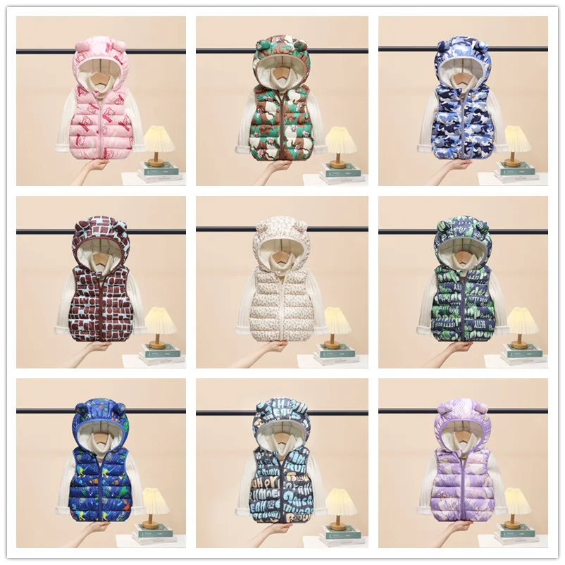 

2025 autumn and winter new cartoon children's down cotton vest boys and girls cotton-padded clothes medium and children's short