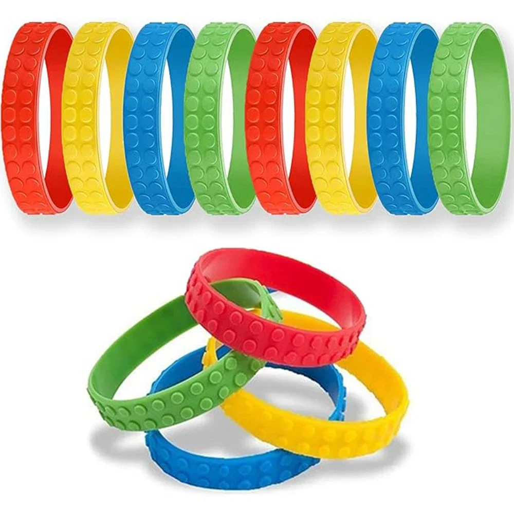 10pcs Building Block Bracelets Party Favors, Brick Silicone Bracelets, for Gift Bag Fillers, Carnival Prizes, Birthday Supplies