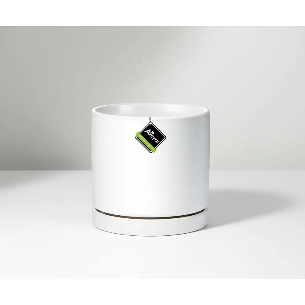 

8-дюймовый керамический горшок для растений с дренажным отверстием и блюдцем - современный домашний уличный горшок для садовых цветов, растений змеиной монстеры