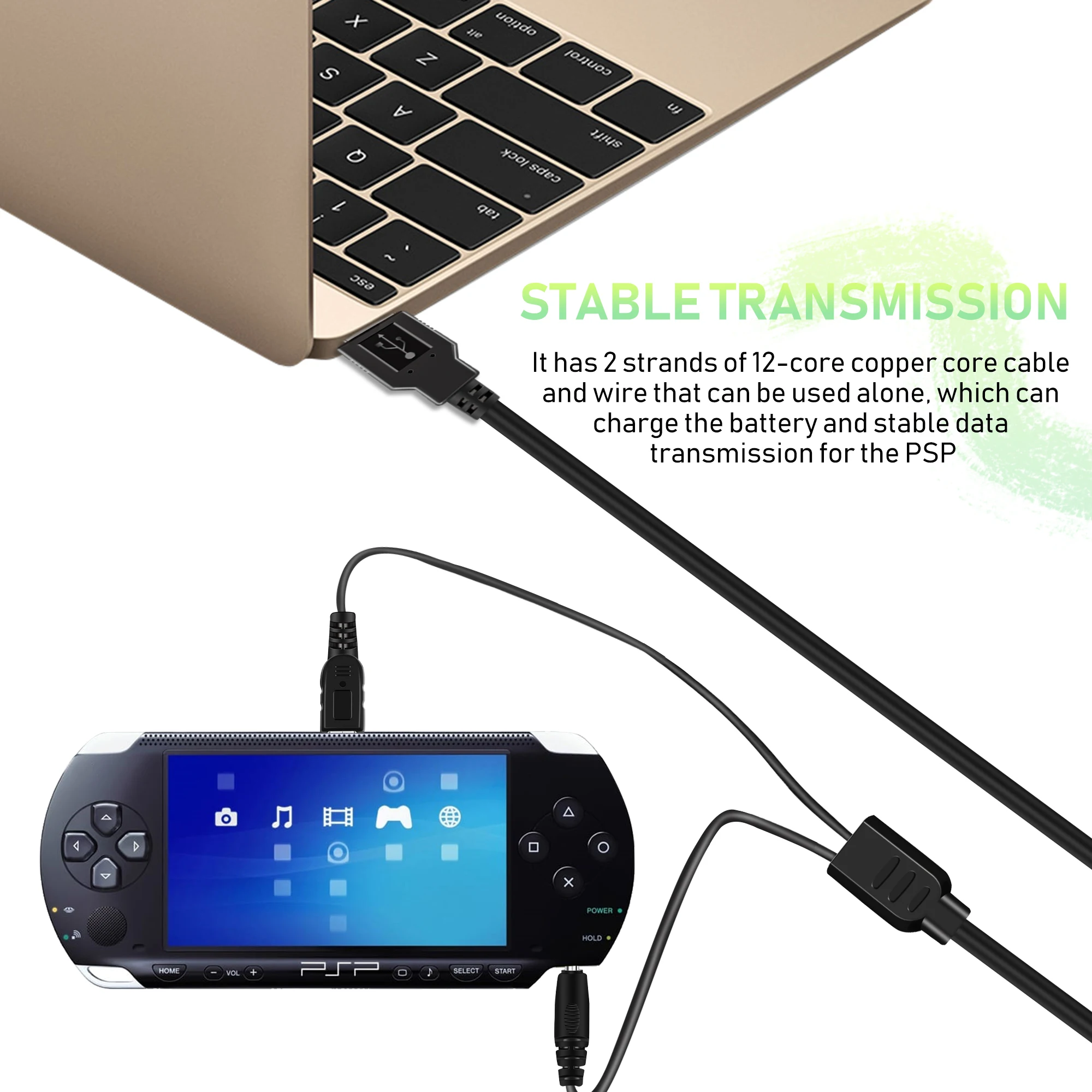 PSP كابل الشاحن ، المحمولة USB PSP سلك الطاقة والبيانات كابل لسوني PSP 1000 2000 3000 ، كابل شحن 2 في 1