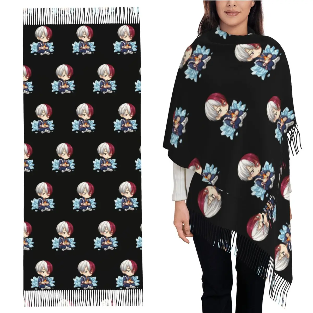 

Academia My Hero Todoroki Cute Scarf Tassel Scarves Women Soft Warm Shawls and Wraps Large Fall Winter Shawl Wrap