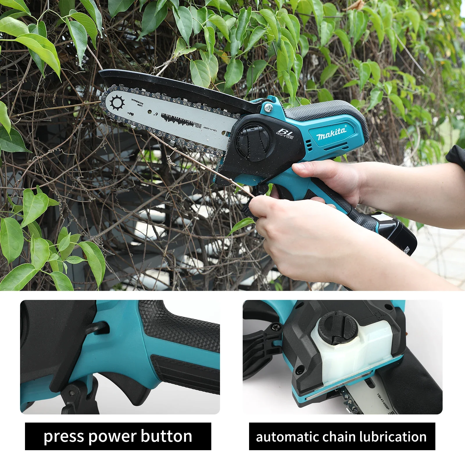 ماكيتا 18 فولت منشار سلسلة لاسلكي بدون فرش 20 مللي متر السكتة الدماغية 8.0 متر/الثانية سرعة مكافحة الطيران سبلاش يربك التشحيم التلقائي لتقليم الحديقة