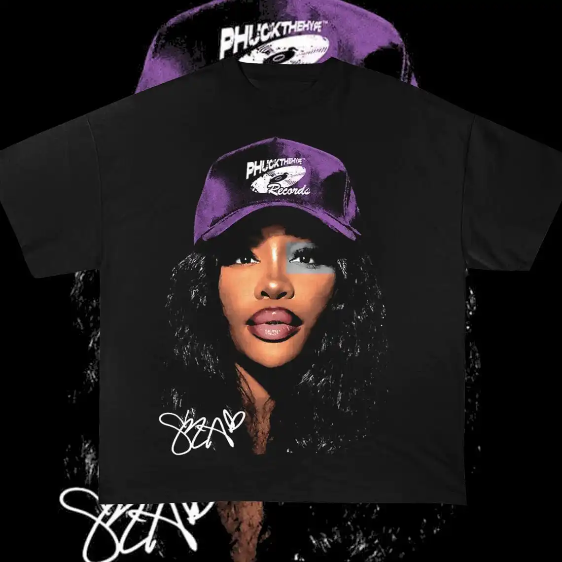 Rapper Singer SZA T-shirt Women Big Face Graphic Tee Casual Cotton Trendy Oversized Harajuku Gothic Retro Tshirts Unisex Y2k Top