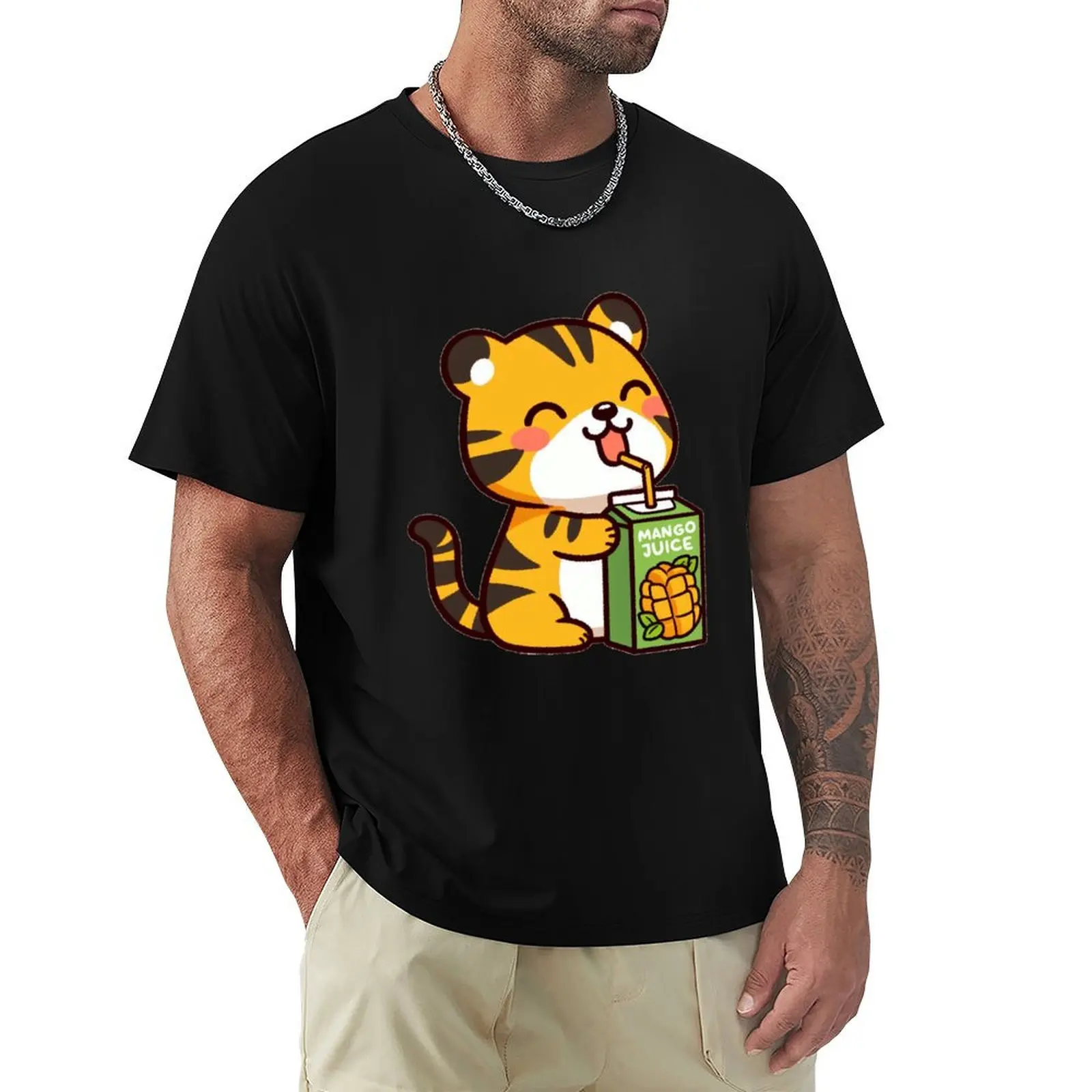 Mango Juice Tiger T-Shirt Christmas Casual Short Sleeve Top