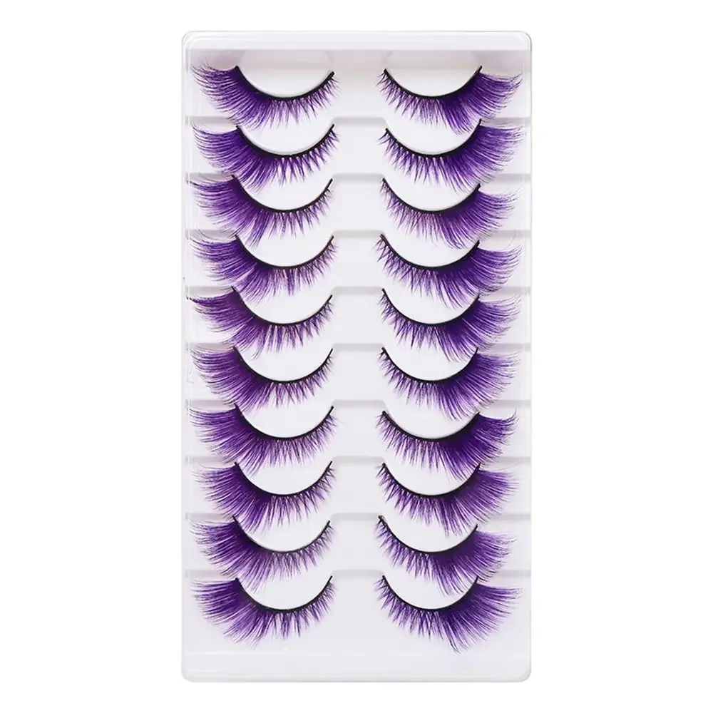 10 쌍 극적인 룩 컬러 속눈썹 다채로운 레드 그린 핑크 블루 옐로우 고양이 눈 속눈썹 부드러운 푹신한 가짜 속눈썹