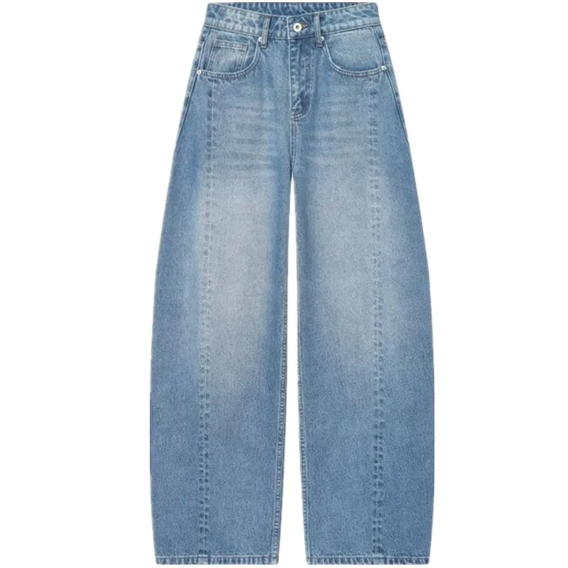 Outono 2025 nova mulher faion solto commuter meados de cintura jeans calças compridas versátil confortável clássico sle l cintura