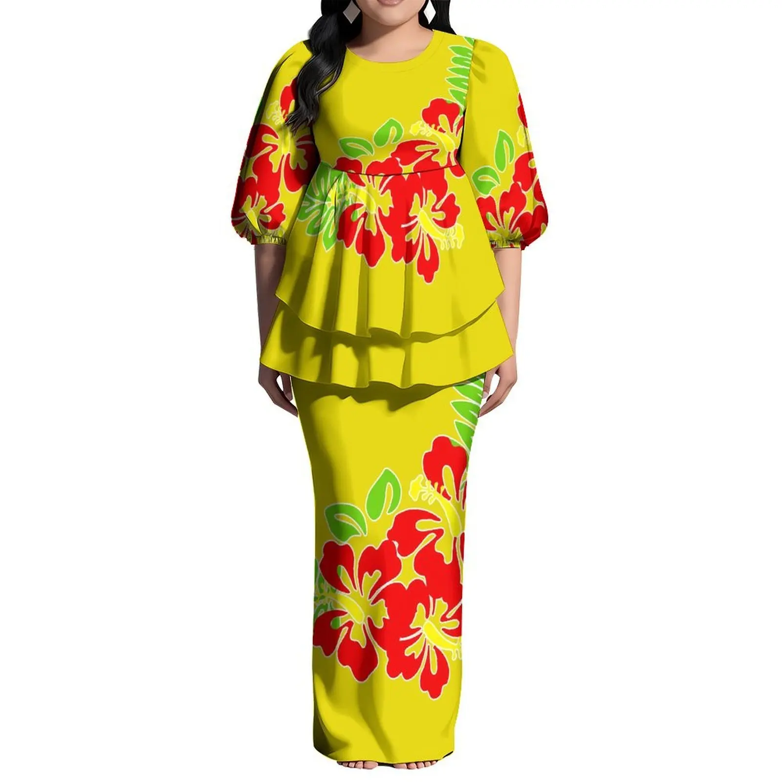 Das neu gestaltete samoanische Polynesian Island Creative Damen-Puletasi-Kleiderset enthält ein Oberteil und ein langes Kleid für große Schüsse