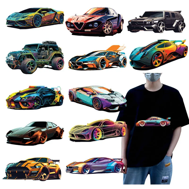 Sports Cool sports car Iron Sticker Patch For Clothing Men\'s and Women\'s T-shirts DIY Jacket Patch Cool Stickers