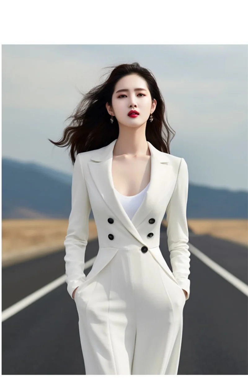 2024 Spring Autumn New Woman Exquisite Temperament High Sense Pear Shape High Waist and Slim Small Fragrant Wind White Jumpsuit