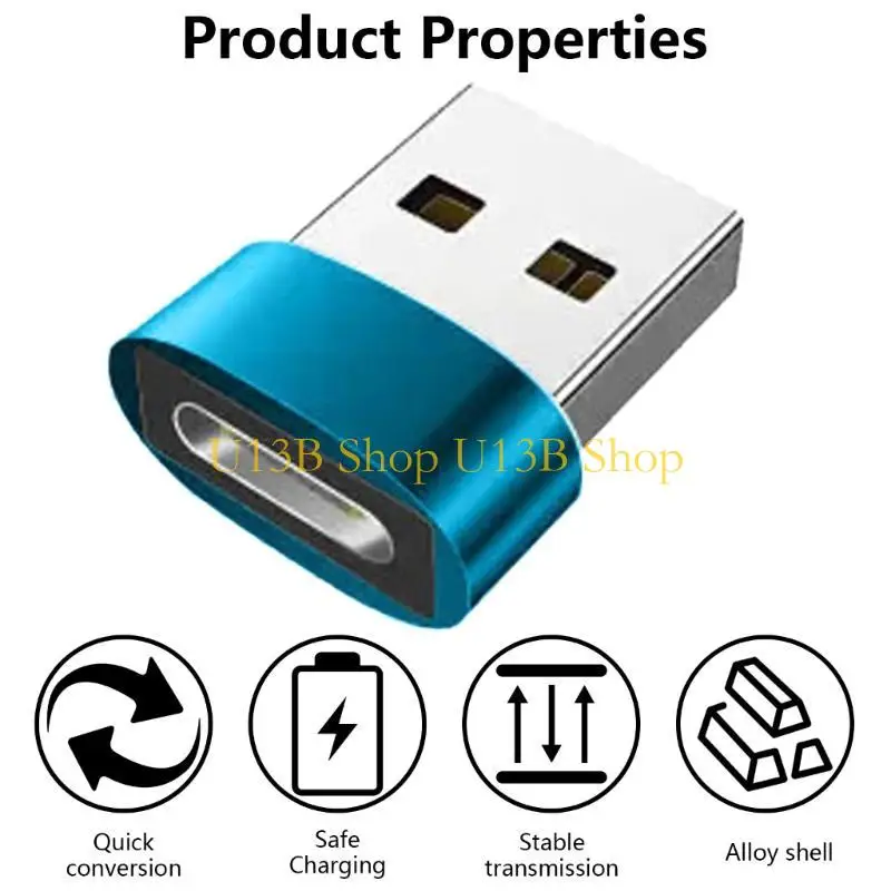 Adaptador carga teléfonos U13B USB2.0 a USB C Convertidor Soporte carga y transmisión para tabletas Caso