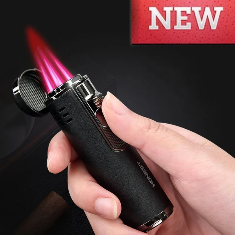 

Hot Boutique Inflatable Four Fire Butane Gas Turbine Direct Red Flame Metal Lighter Outdoor Barbecue Kitchen Lighter Men's Gifts