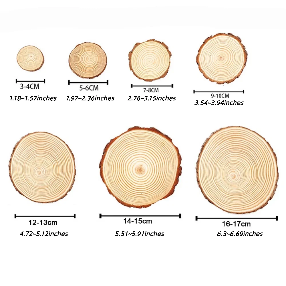 شرائح الخشب الطبيعي، قرص شريحة خشبي 1-19 سم أقراص خشبية مستديرة دائرية ذاتية الصنع لتزيين حفلات الزفاف وأعياد الميلاد #6