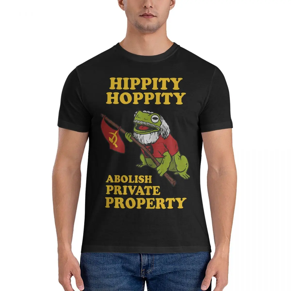 Funny Hippity Hoppity Abolish Private Property T-Shirts for Men Crewneck Pure Cotton T Shirt Frog Short Sleeve Printed Clothing