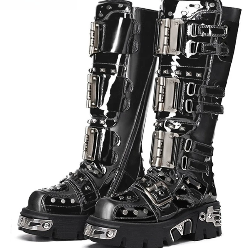 Spanish Rock Unisex Biker Boots Gothic Blade Platform High Rider Boots Heavy Metal Tall Boots Men Women