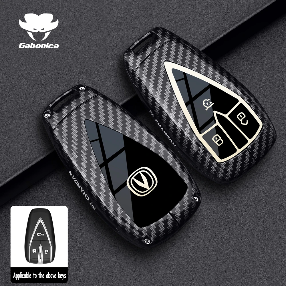 New Zinc Alloy Carbon Fiber Car Remote Key Fob Case Cover Chain For Changan CS35 CS55 CS75 PLUS UNI-T UNI-S UNI-K Oshan X5 Plus