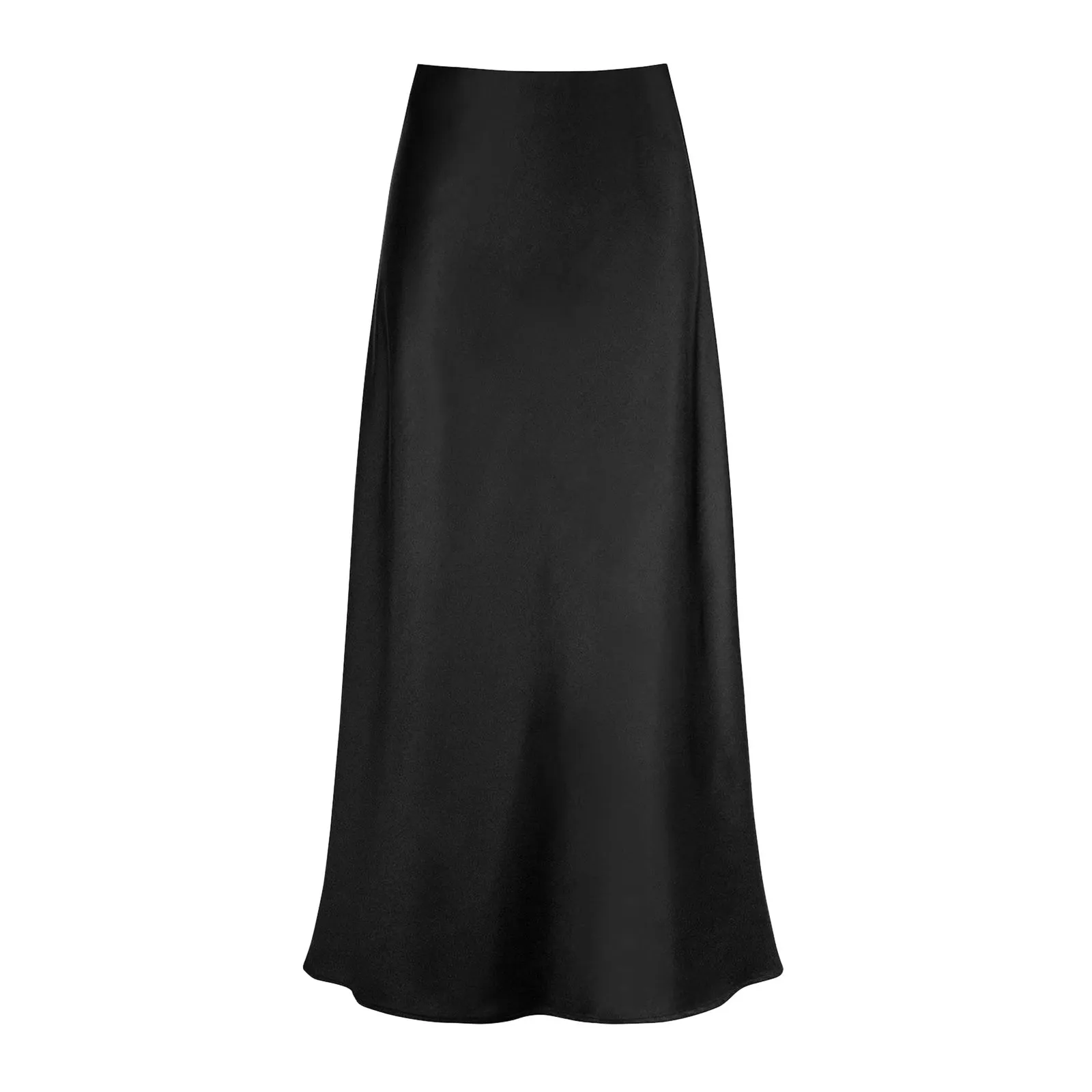 Faux Silk Satin Women Skirt Elegant High Waist A-Line Fishtail Skirt Glossy Office Lady Flared Hem Maxi Skirt Printed Skirts