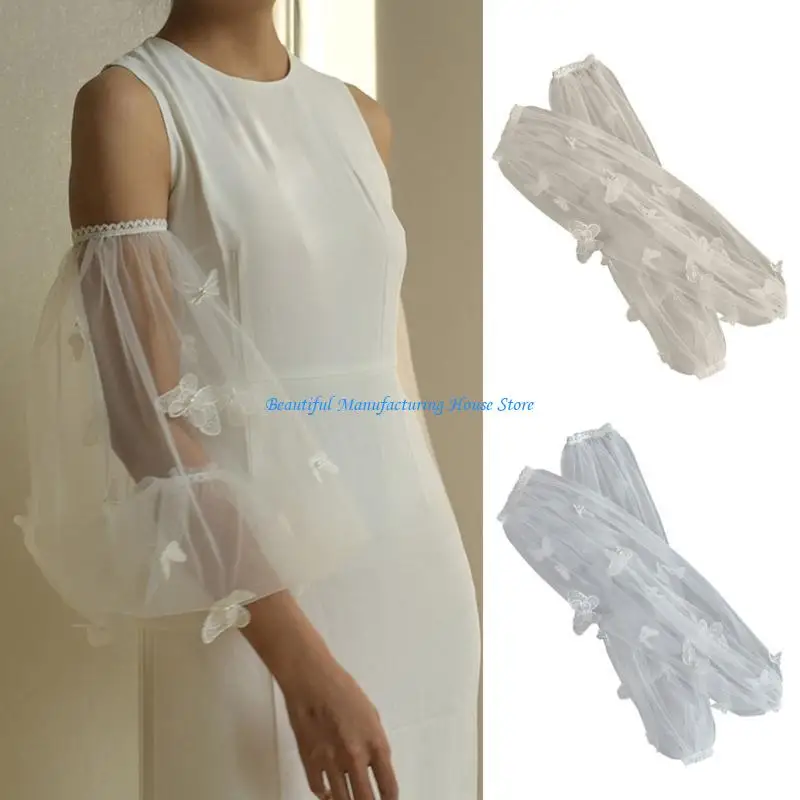 

E56A Women Detachable Arm Cover False Sleeves Oversized Tulle Decorative Sheer