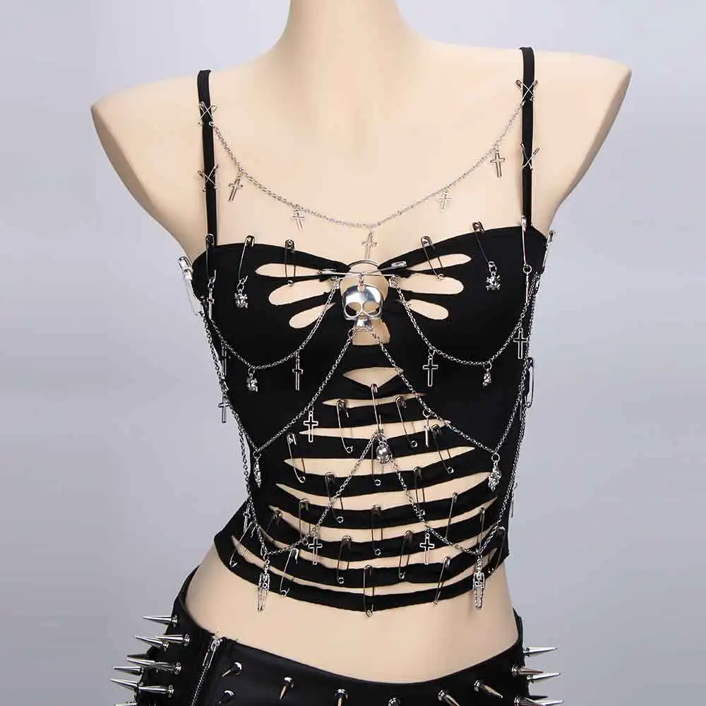 Women's Y2K Gothic Cross Crop Top Emo Grunge Punk Tank Egirl 90s Sexy Goth ALT T-Shirt for Rave Festival Alternative Clothing