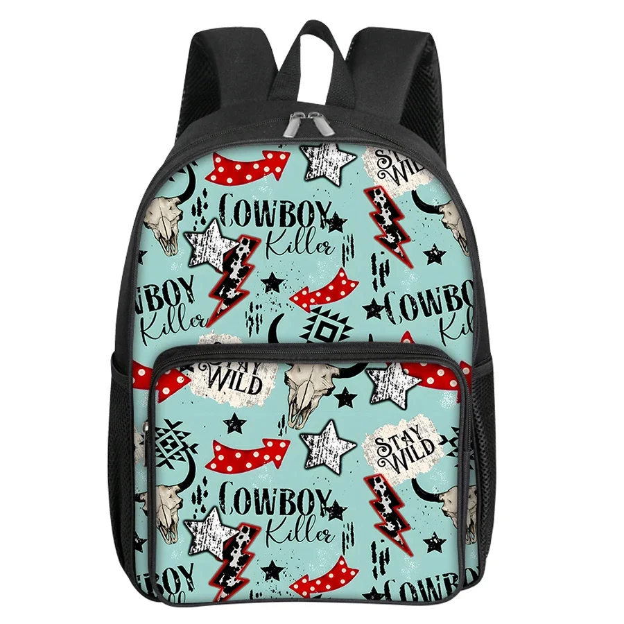 

Cowboy Cattle Pattern Square Front Pocket Backpacks for Boy and Girls Best Gifts 3D Cartoon School Backpack for Children Bag