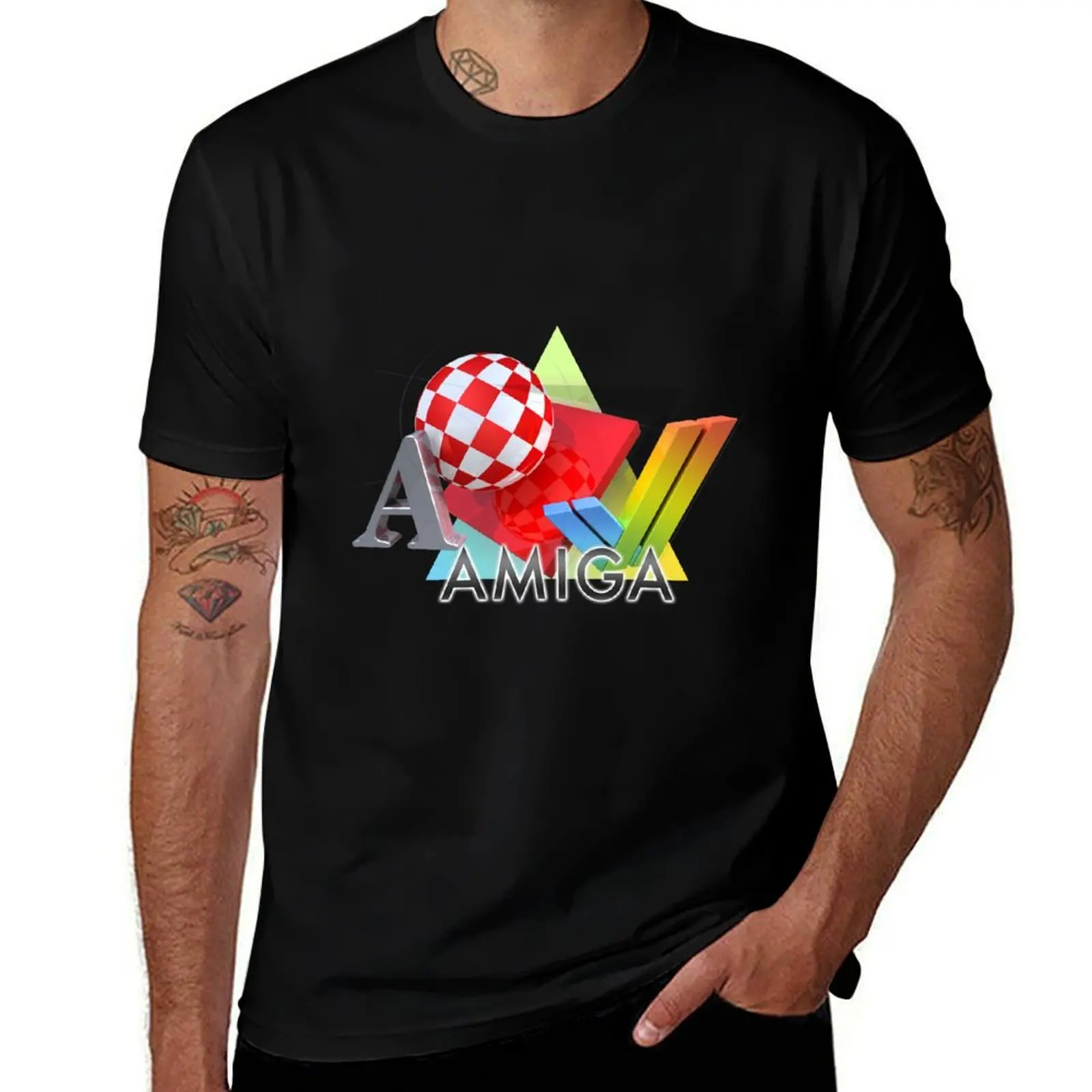 A combination of Amiga logos recreated in 3D T-Shirt Basic Plain Short Sleeve Crew Neck Tee T-Shirt