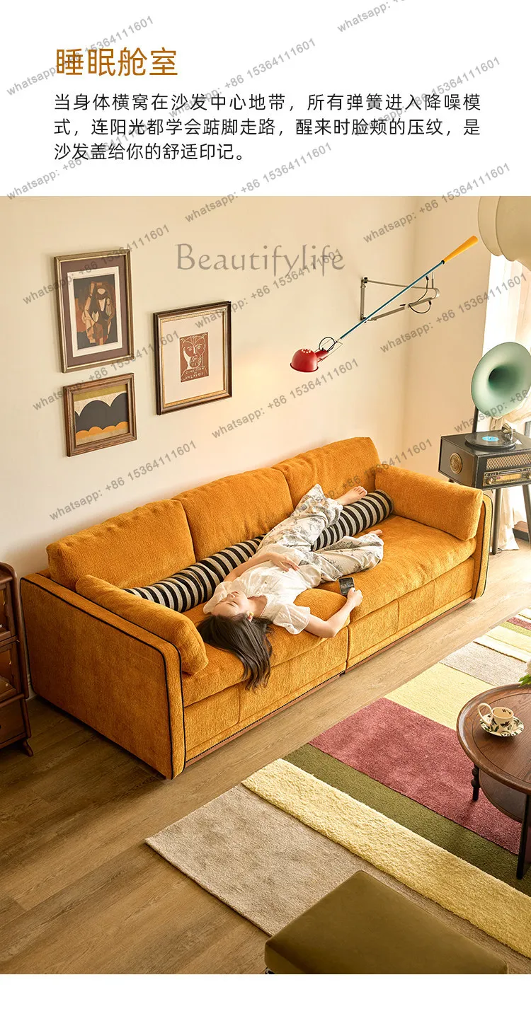 French medieval color sofa living room 2026 new down fabric retro yellow