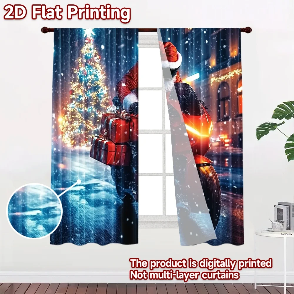 2D flat 2pcs Curtain French Romantic Style Christmas Santa Motorcycle Durable polyester fiber Birthday Party for Booths Studio