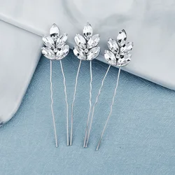 3Pcs Women U-shaped Pin Barrette Rhinestone Hair Clips Bridal Hairpins Tiara Wedding Hairstyle Tools Headwear Accessories