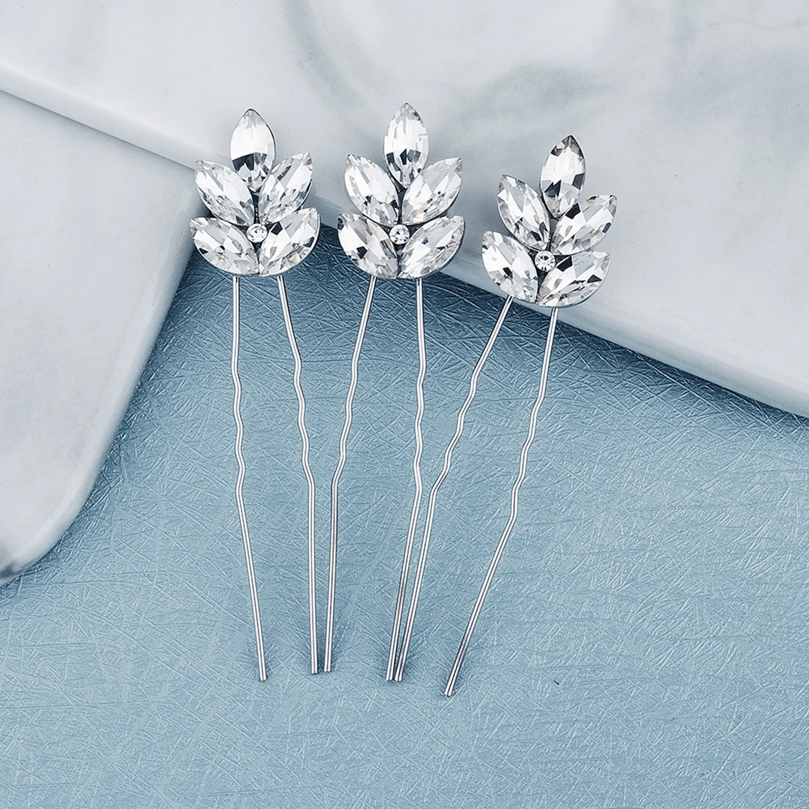 3Pcs Women U-shaped Pin Barrette Rhinestone Hair Clips Bridal Hairpins Tiara Wedding Hairstyle Tools Headwear Accessories